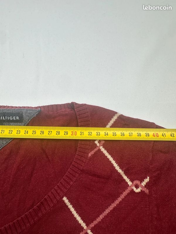 Pull Tommy Hilfiger col en V losanges finitions côtelées style argyle logo brodé Femme taille M (image 4)