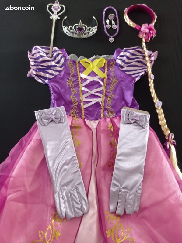 Set Déguisement Raiponce Lumineux Avec Perruque, Sac, Couronne Et Bijoux - Pour Fille 3-8 Ans