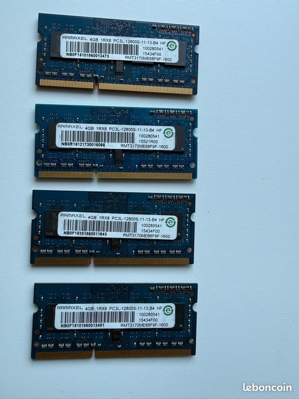 Lot de 4 Barrettes mémoires 4 GO DDR3L SO DIMM (image 1)