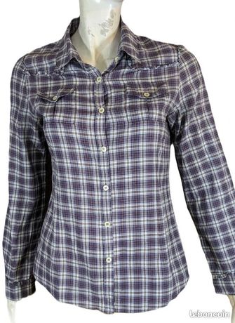 Chemise Pablo Gérard Darel Taille 38 - Manches Longues, Motif Carreaux Violet, Coton/soie, Occasion Parfaite
