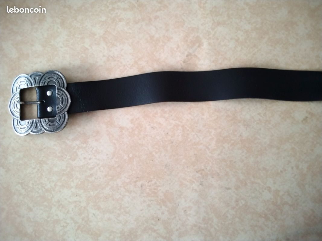 Ceinture femme cuir noir, grande boucle métal, tbe (image 6)