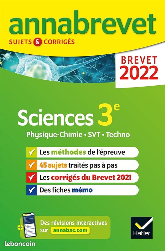 Annales du Brevet Annabrevet 2022 Physique-chimie, SVT, Technologie 3e (image 1)