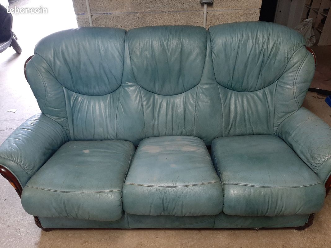 Canapé cuir bleu (image 2)