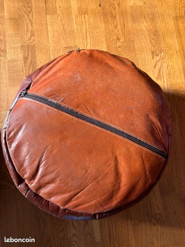2 poufs marocains en cuir véritable vintage (image 14)