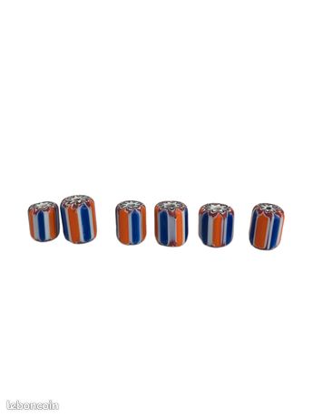 Lot De 6 Grandes Perles Chevron Amulettes – Verre Vénitien, Art Africain