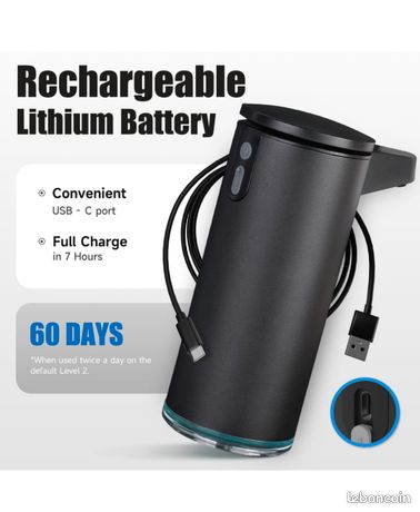 Distributeur De Savon Automatique AIKE 380 Ml – Sans Contact, Rechargeable USB-C, Acier Inoxydable Noir (Modèle AK1333S)