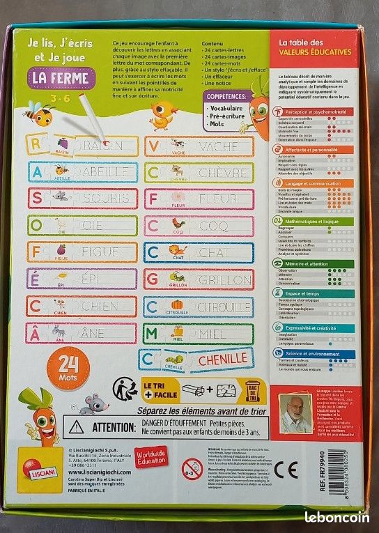 LISCIANI – Je Lis, J'écris Et Je Joue – Alphabet Et Mots De La Ferme – Feutre Effaçable – Dès 3 Ans