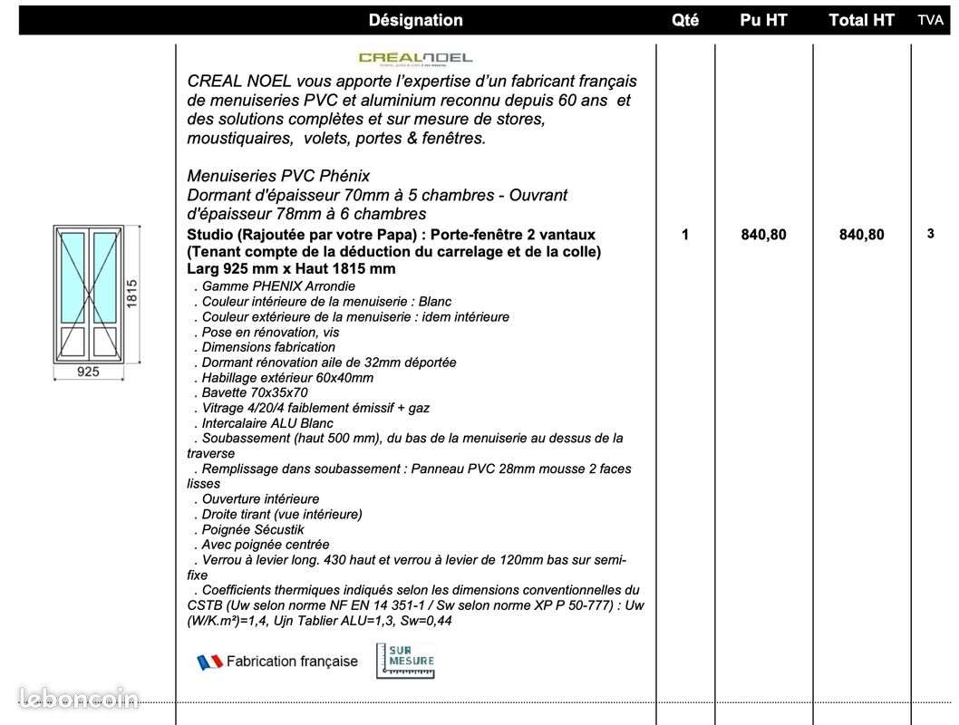 Porte fenêtre double vitrage neuve PVC (image 2)