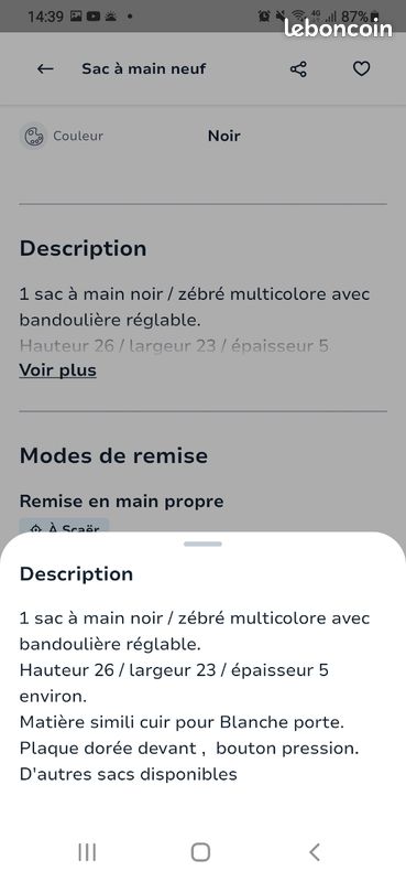 Sac à main noir et zébré neuf (image 6)