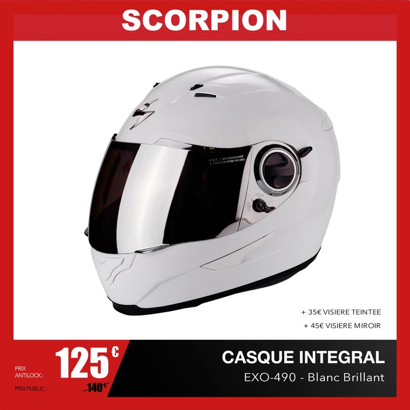 Casque Scorpion EXO-490 intégral moto et scooter blanc