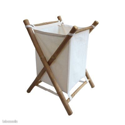 NEUF (emballé), Panier pliable en bambou et lin, multi-usages: pour salle de bain ou coffre à jouets chambre, H.60 x L.39.5 x l.38cm, capacité 100L (image 4)