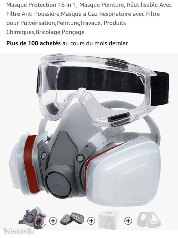 Masque De Protection A1P2 Avec Lunettes Filtre Anti Poussière, Gaz Et