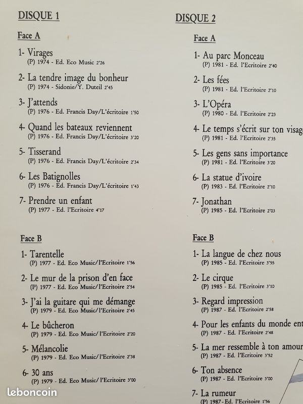 Vinyles 33 tours Yves Duteil (image 2)