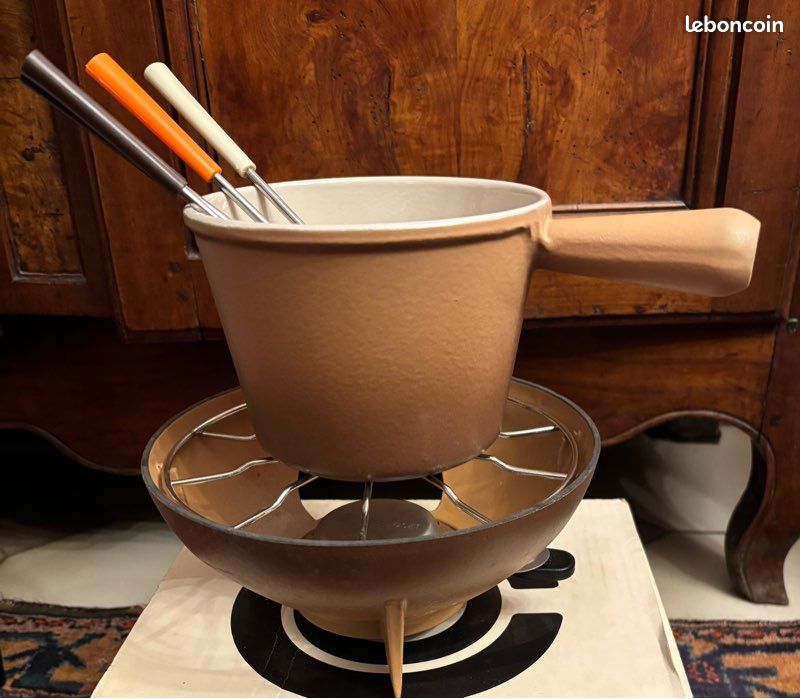 Caquelon à Fondue Le Creuset Fonte + 6 Fourchettes - Vintage