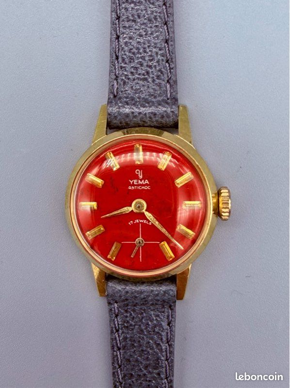 Yema vintage plaquée or, cadran oeil de tigre, année 70