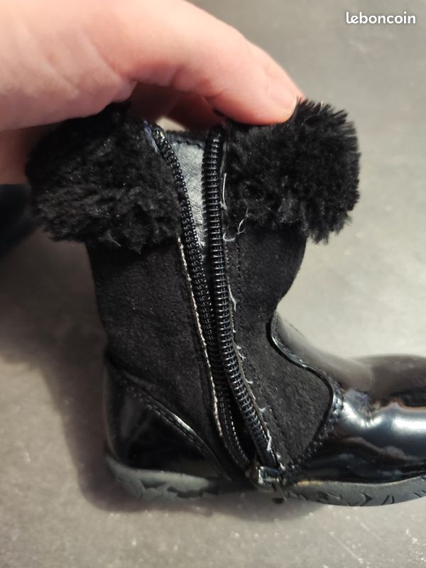 Bottines Noires En Simili Cuir - Taille UK 4 (EU 37) - Talon Bas - Occasion