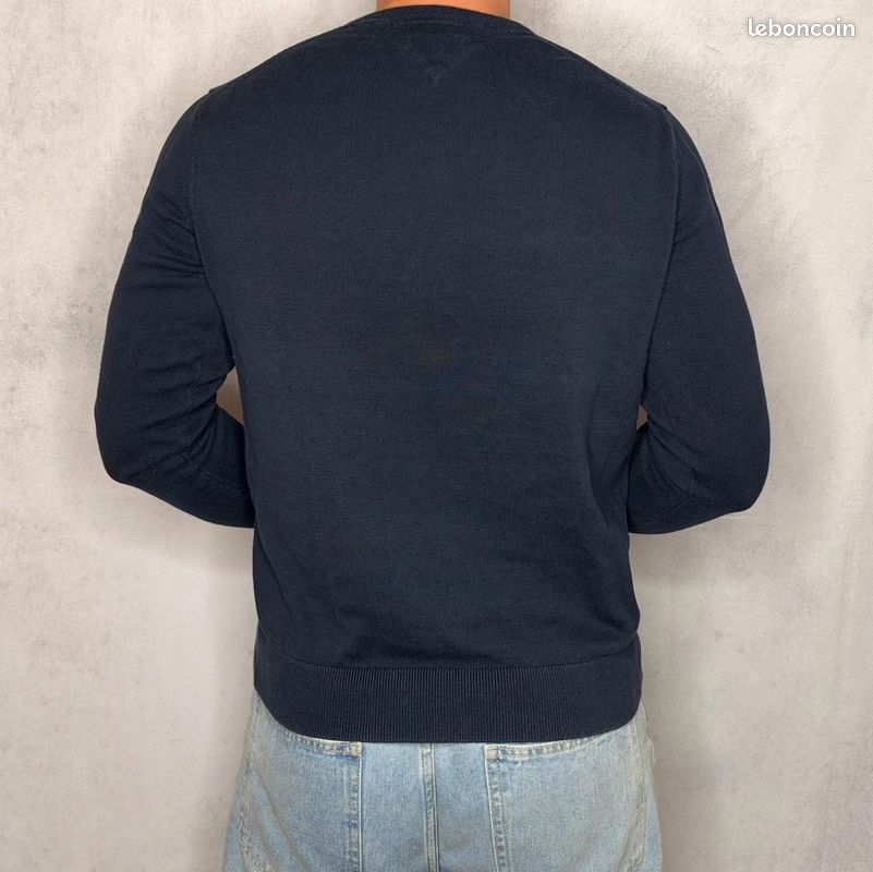Pull à col V Tommy Hilfiger coton brodé bleu marine Homme taille L #PTM345 (image 2)