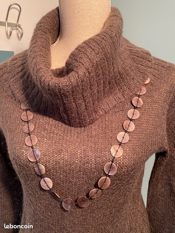 Magnifique pull long col boule coloris noisette taille XS (image 2)