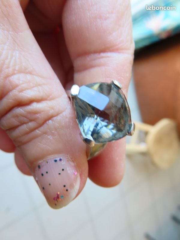 Bague En Prasiolite Et Argent Massif Taille 54 - 12 Carats - Surélevée - Neuf Avec Étiquettes