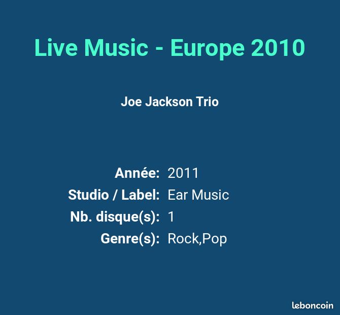 Live Music - Europe 2010 - Joe Jackson Trio (image 2)
