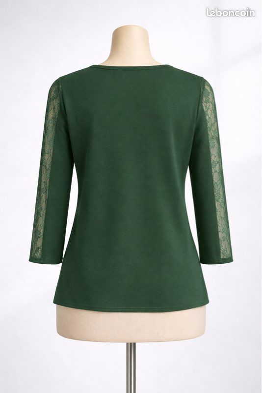 Haut Zara En Dentelle Noir Et Vert, Taille S, Manches Courtes, Occasion Très Bon état