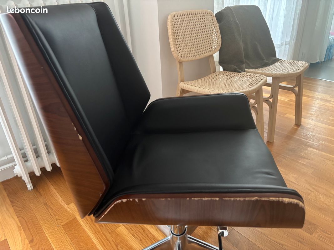 Chaise de bureau Miliboo CURVED, noir et noyer (image 1)
