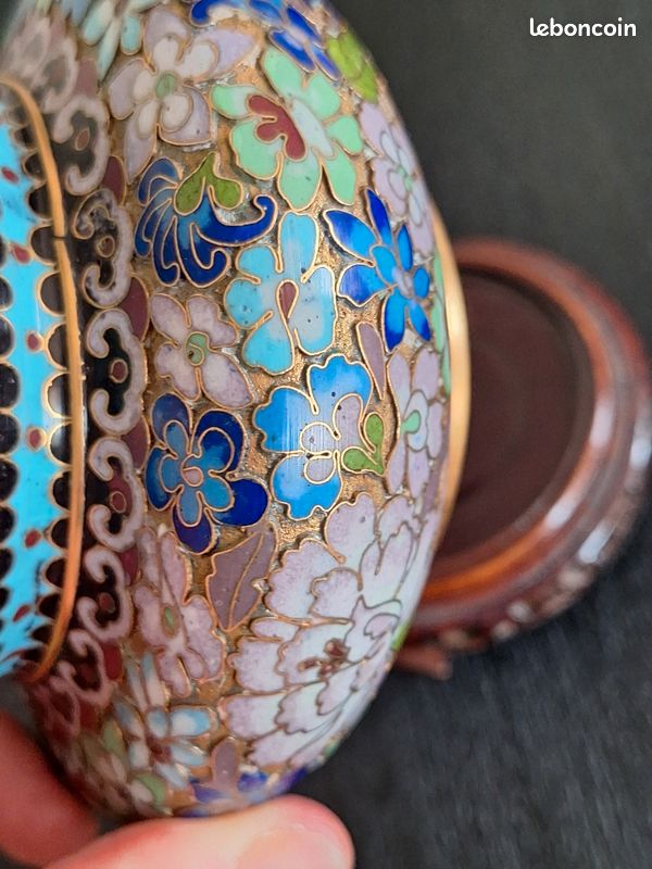 Boîte / Pot en émail cloisonné chinois avec socle (image 16)