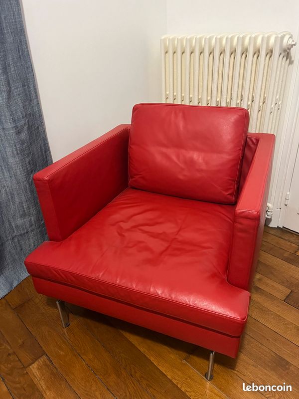 Fauteuil stricto sensu Didier Gomez en cuir rouge (image 2)