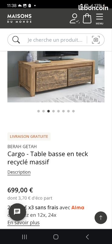 Table basse teck massif AMPM (image 5)