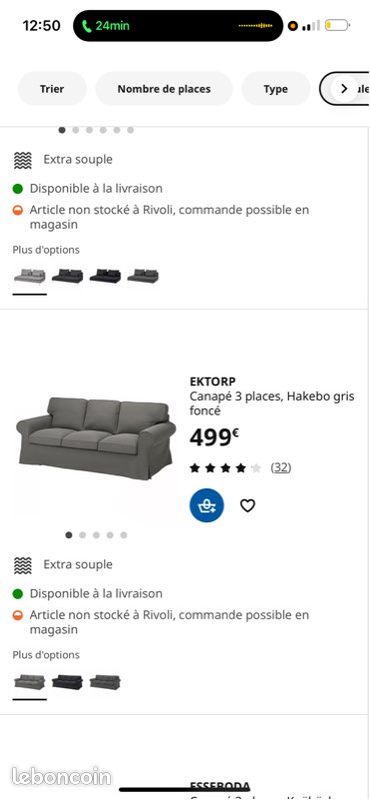 Canape et fauteuil IKEA EKYORP avec housse déhoussable grise (image 4)