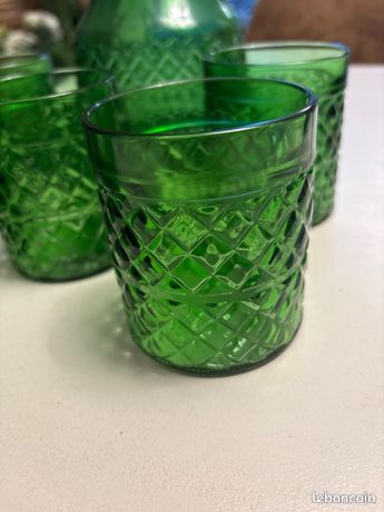 ANCIENNE CARAFE + 2 petits verres à liqueur bleu azur EUR 16,00