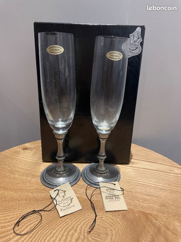 Paire de flûtes en cristal & étain – Cristallerie Hartzviller x Les ÉtaIns de la Fontaine (image 1)