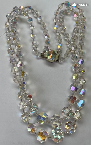 Collier Ancien Cristal Strass Créateur - Argenté Métal