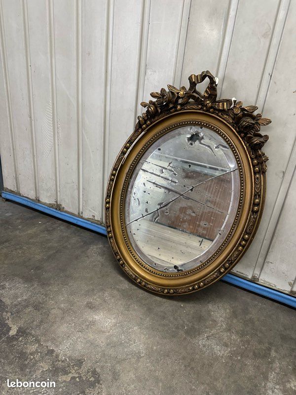 Grand miroir rond ancien patiné/ machine à écrire / livre ect (image 8)