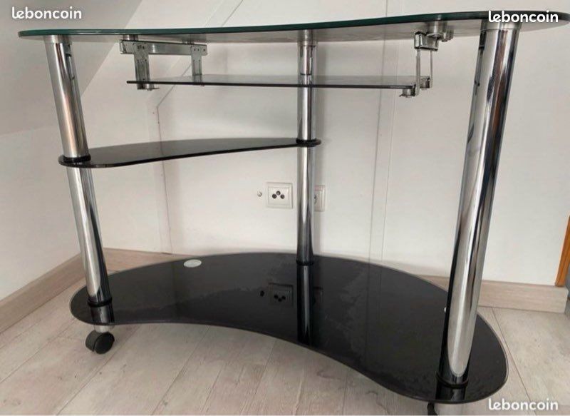 Bureau / desserte en verre trempé noir (image 2)