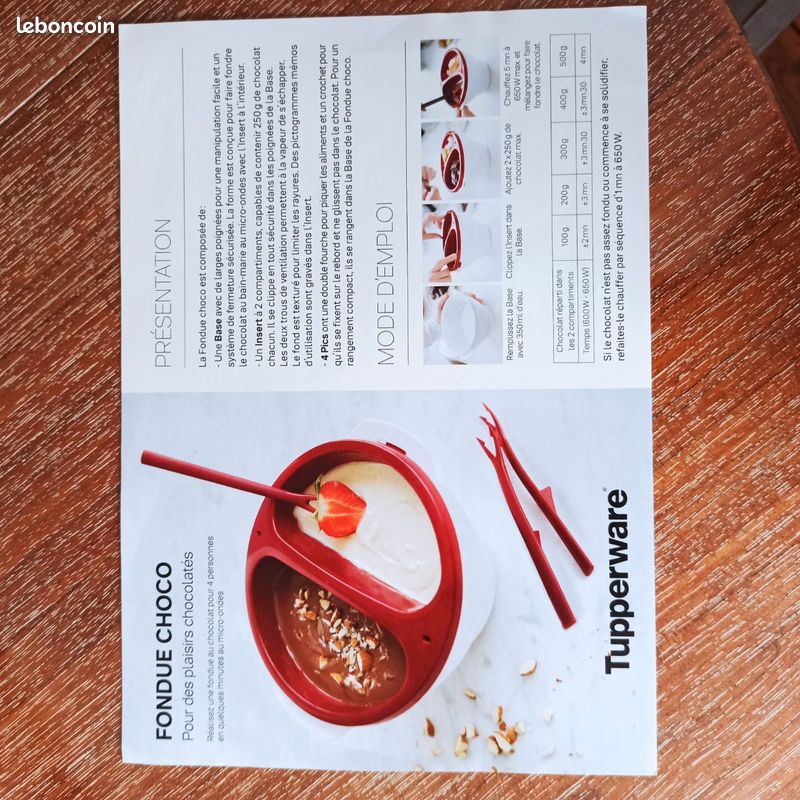 Fondue Choco (Tupperware) + livret de recette - Arts de la table