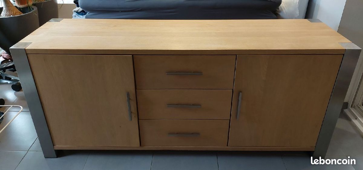 Bahut chêne , buffet, enfilade en bois massif chêne et poteaux tout inox (image 1)