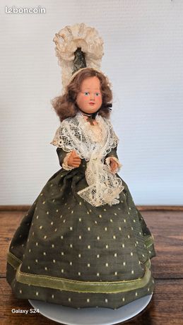 Poupée Ancienne 1870 - Tête Cire Pampkin Head, Robe Soie, En Boîte