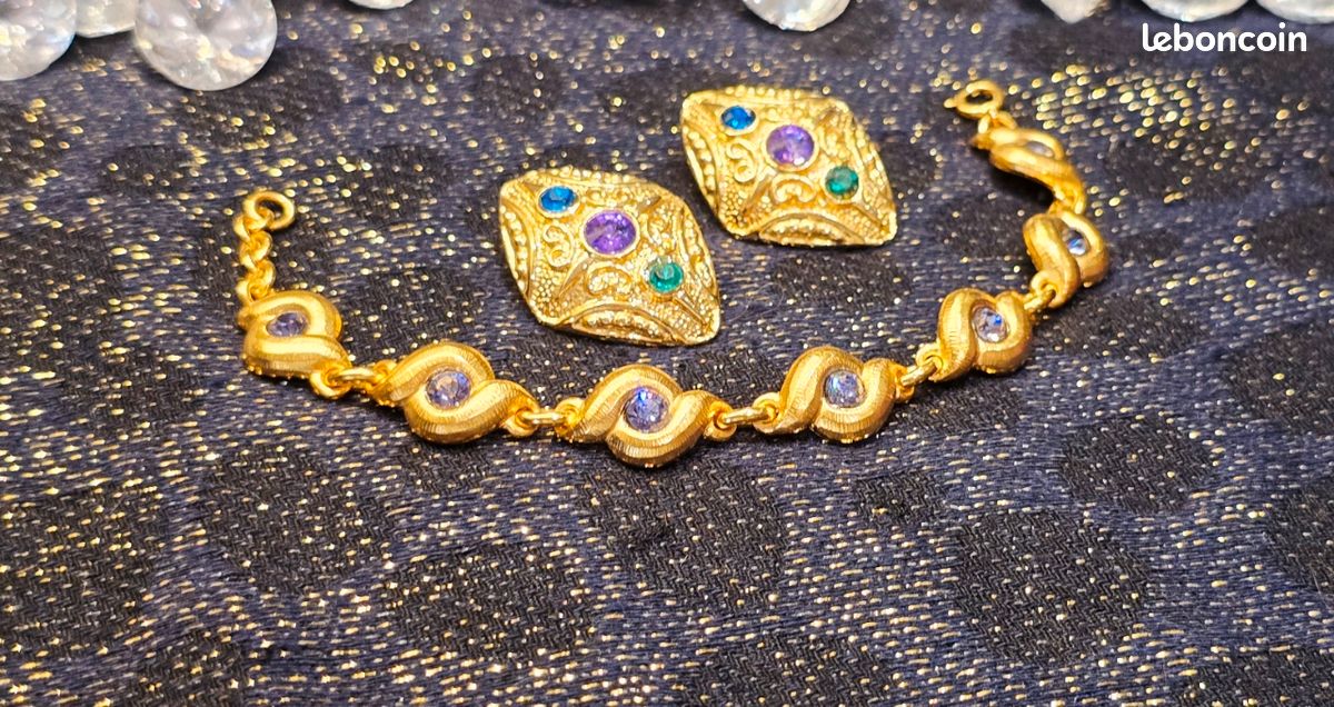Parure Vintage Esprit Couture Baroque Clips et Bracelet (image 4)