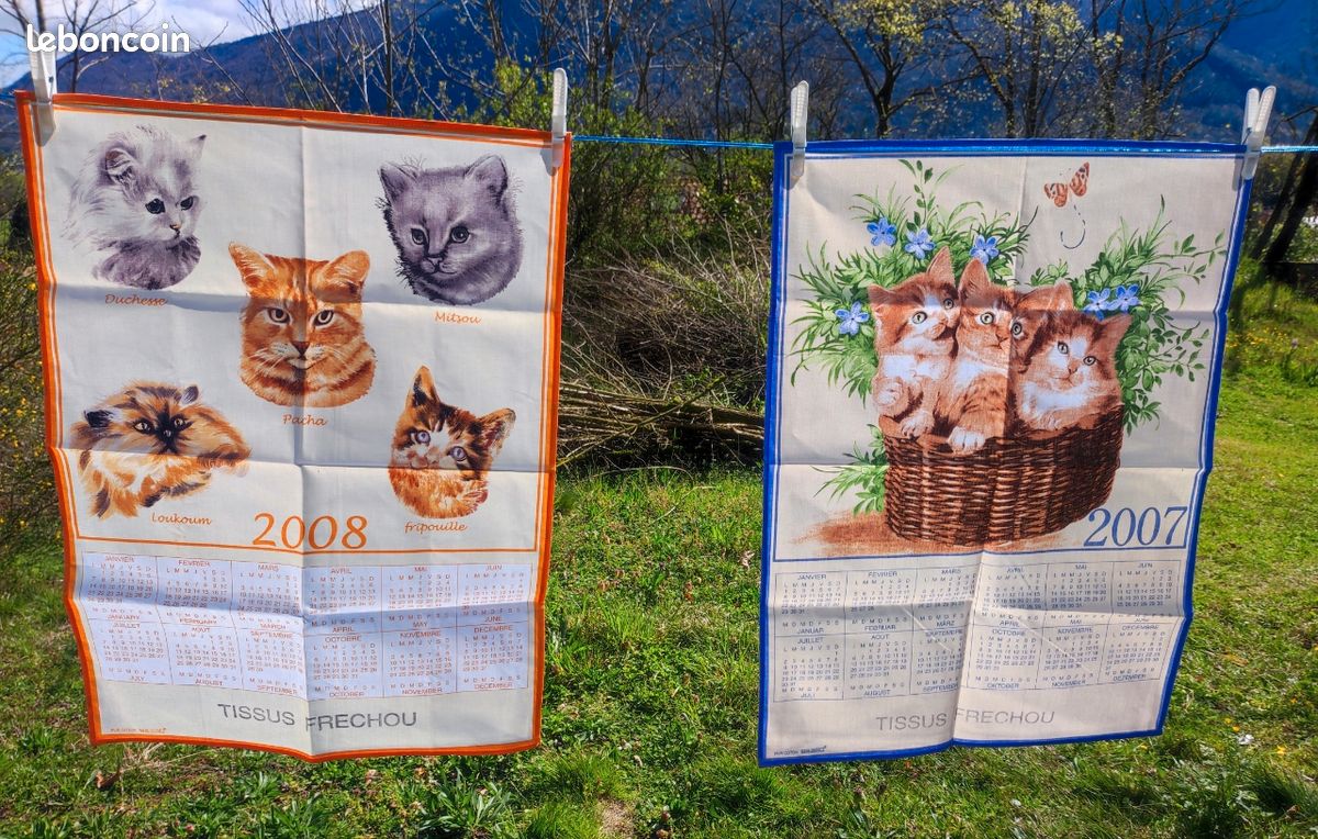 Torchon calendrier publicitaire 2008 petits chats (image 6)