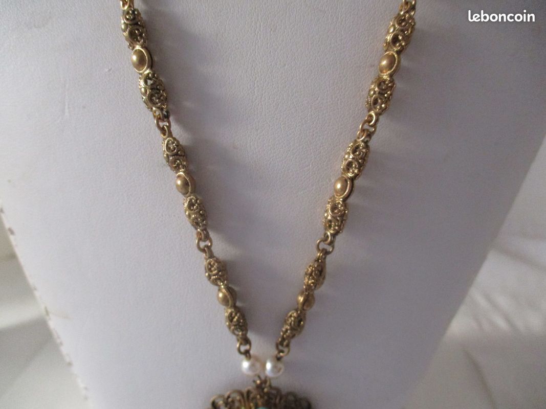 Collier Ancien Triple Rang LOUIS ROUSSELET En Pâte De Verre Blanc - Occasion