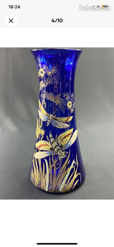 Vase en verre teinté à décor floral émaillé début XXe Francois-Théodore LEGRAS (image 1)