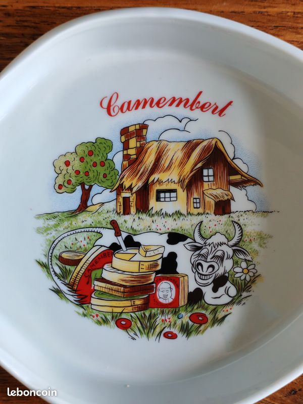 Plat à Camembert Castelroux Tête De Vache – Céramique Blanche, Vintage Années 70, Parfait état