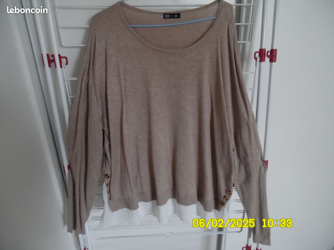 Pull/Chemisier Dame ML Neuf « Bleu Bonheur » T :52/54 Vêtements