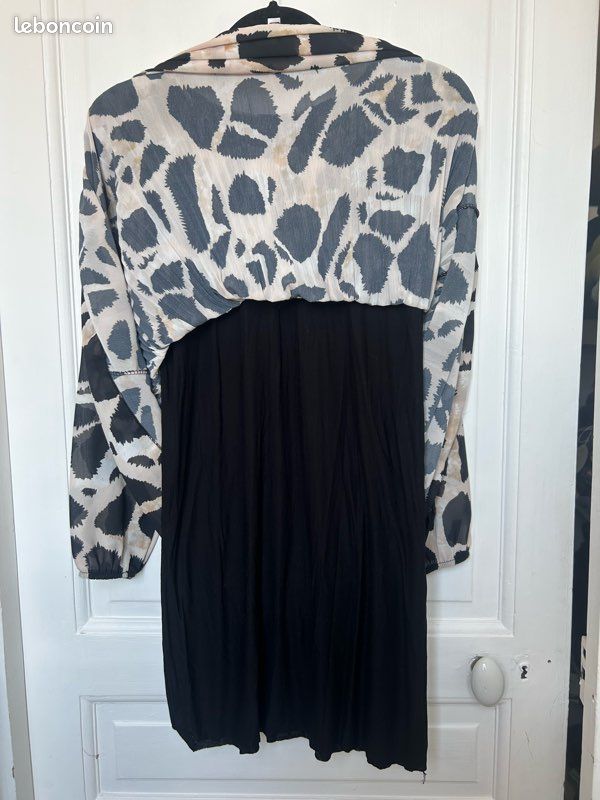 Robe ou tunique plissée SÉNÉS - imprimé animal noir, beuge camel, crème - TU jusqu’au 46 - neuve (image 6)