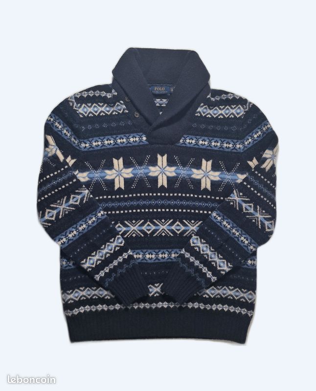 Pull en laine Ralph Lauren col châle motifs nordiques taille L homme (image 1)