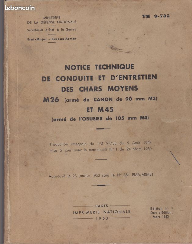 Notice technique char moyen M26 et M45 (image 1)
