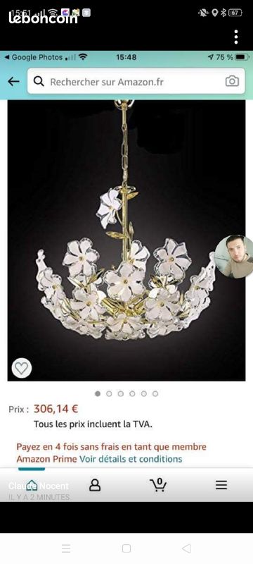 Lustre doré fleurs en verres (image 1)
