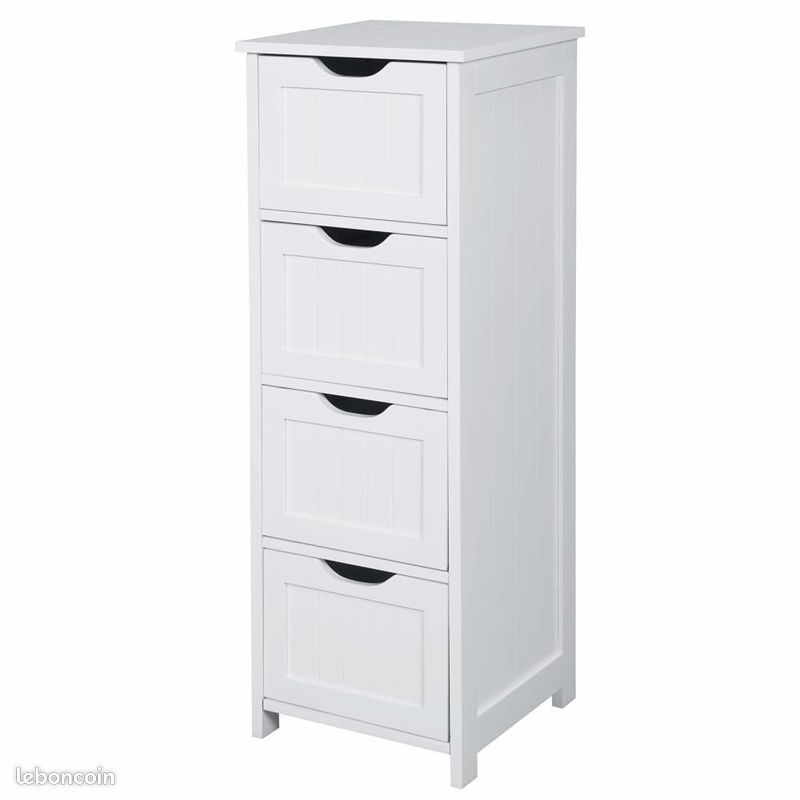 Meuble Armoire Multi Usage Commode 4 Tiroirs Blanche Bois (image 1)