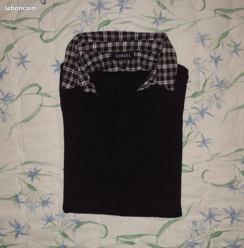 Chemisier Caroll Taille 42 - En Coton Gris, Manches Longues, Occasion En Très Bon état